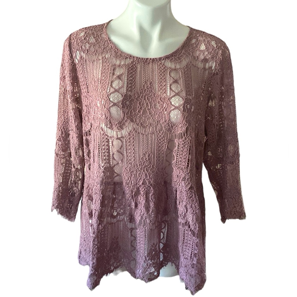 City Chic Cotton Rose Lace Tiers Babydoll Peplum Eyelash Trim Top